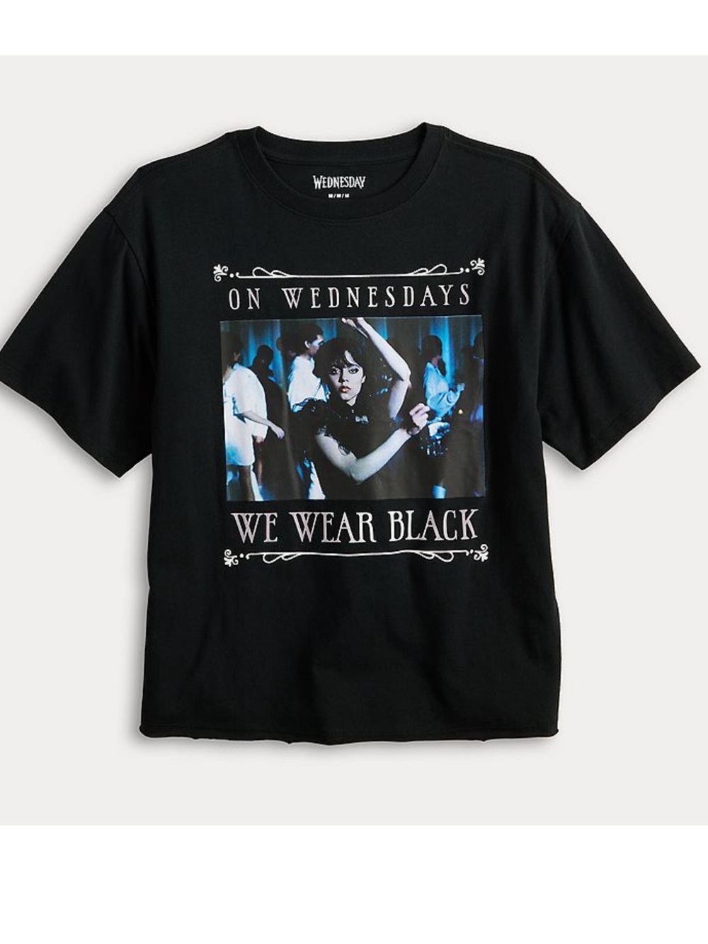 Wednesday Addams Nevermore Dance Black Tee cropped NWT